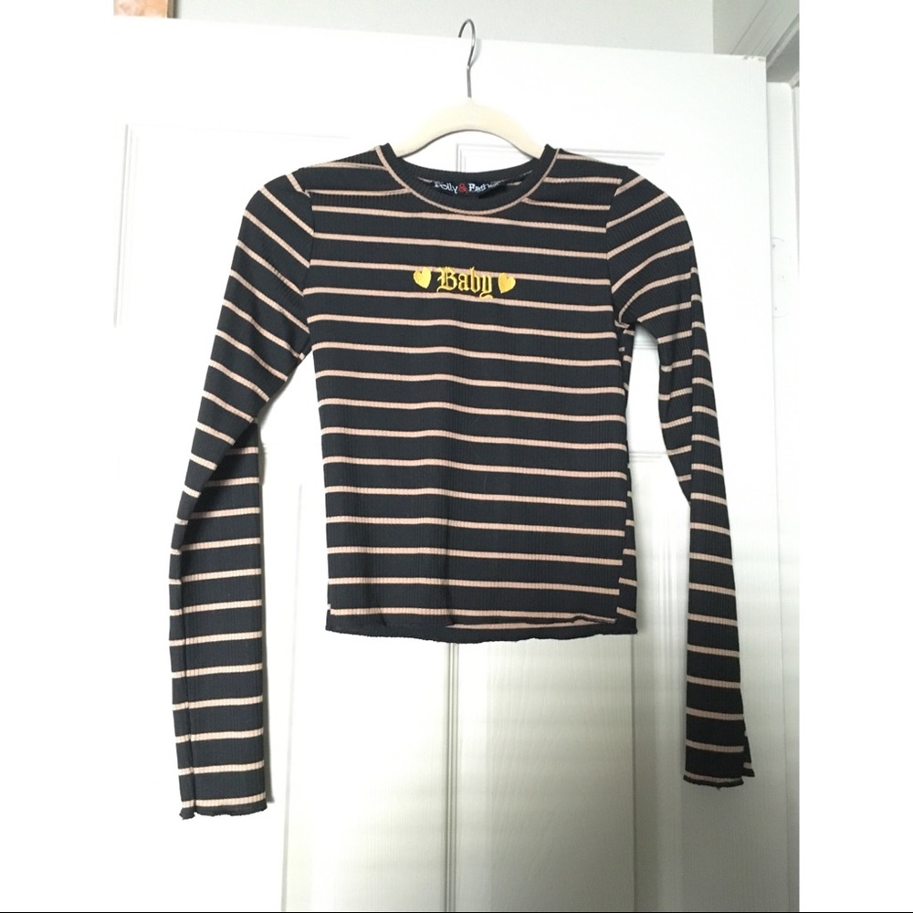 Striped embroidered “baby” long sleeve  shirt